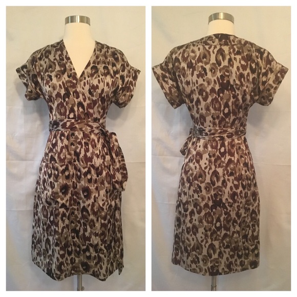 HP J Crew Leopard Satin Wrap Dress Sz XSP - Picture 5 of 8